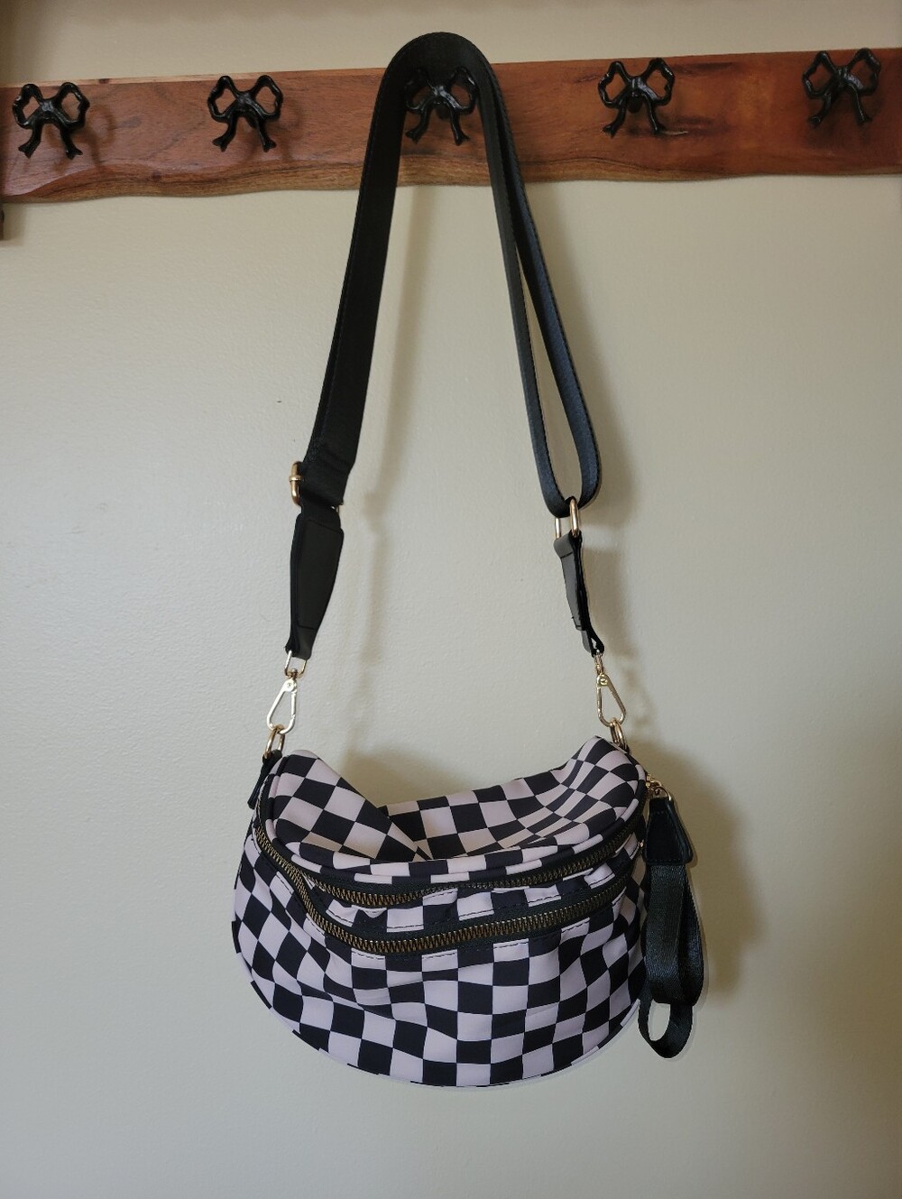 Checkered Crossbody Bag - Black & White